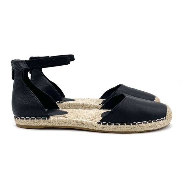 Eileen Fisher Lala Leather Espadrille Flats Black Size 8 Ankle Strap Sandals - Picture 7 of 15